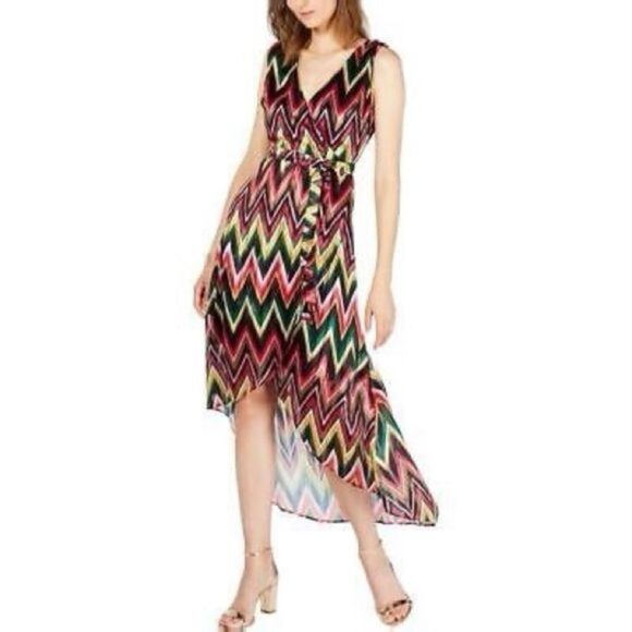 NEW INC Dress $119 Rainbow Chevron Print pink 6 S - Picture 1 of 12